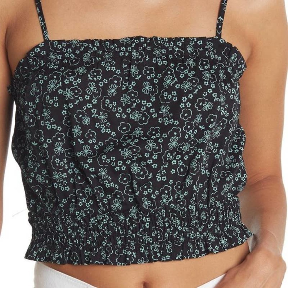 4/$25 NWT ABOUND FLORAL SMOCKED BLACK SAKURA DITSY CAMI TOP